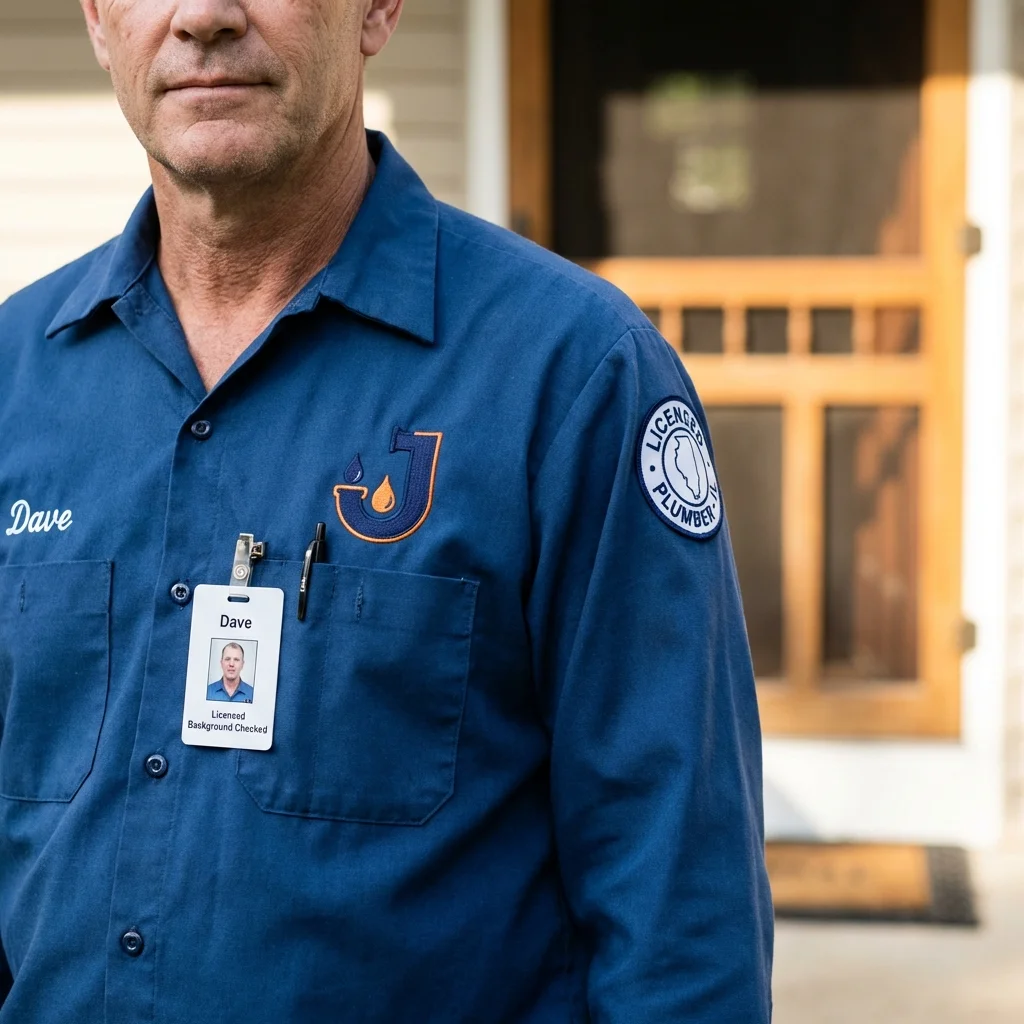 Licensed plumber showing ID badge in Oliver, PA