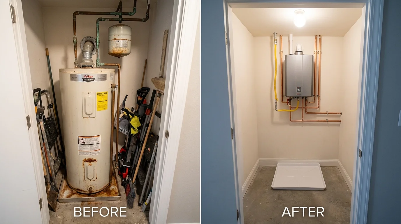 Tank water heater versus wall-mounted tankless unit comparison for Oliver, PA homeowners