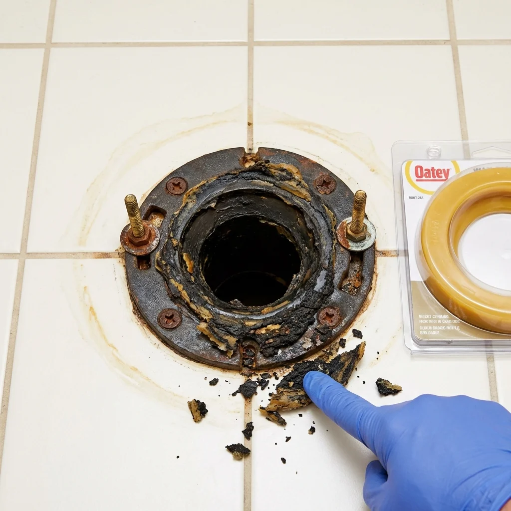 Failed wax ring showing water seepage at the base of a toilet in a Oliver, PA home